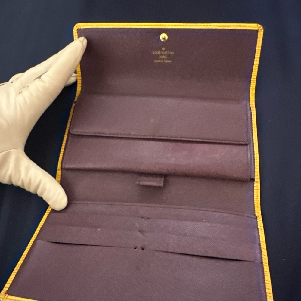 Louis Vuitton Vintage w/COA Vibrant Yellow Tresor Wallet w/ purple lining AS IS - Picture 5 of 9